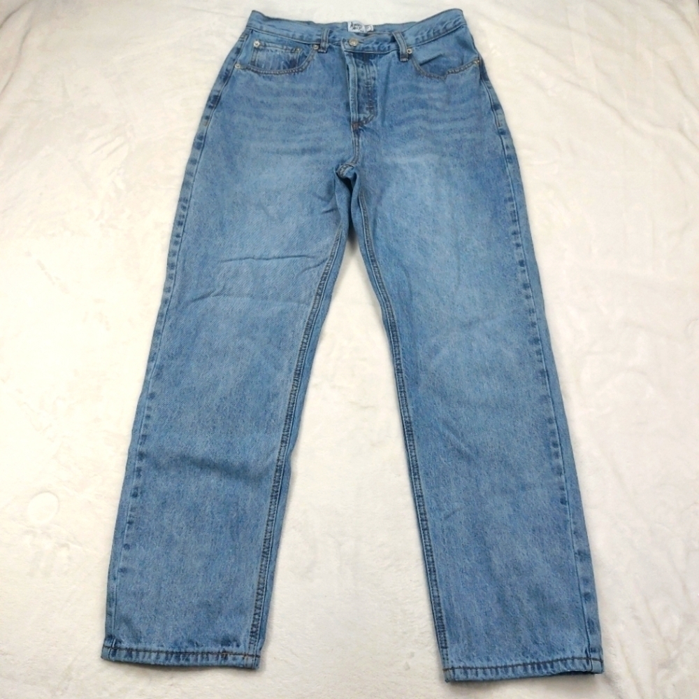 PRINCESS POLLY HOLLY JEANS WOMEN'S BLUE ASYMMETRICAL BUTTON FLY DENIM PANTS SZ 8